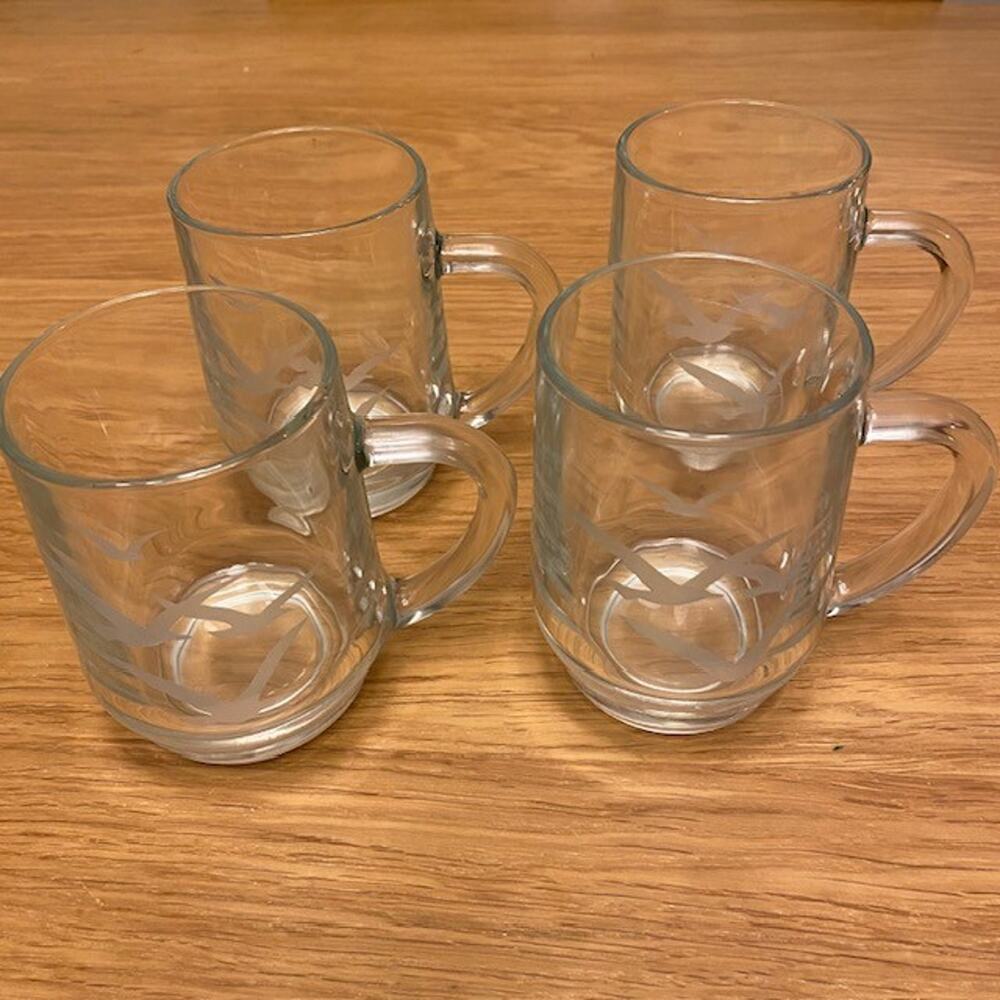 Luminarc Seagull Set of 4 Etched Clear Glass 8 Ounce Tea Cups Coffee Mugs